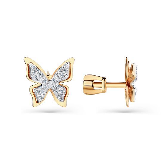 Изображение Золотые серьги-пусеты с фианитами