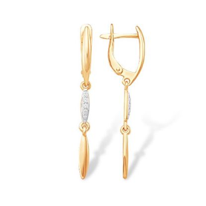 Изображение Золотые серьги-подвески с фианитами