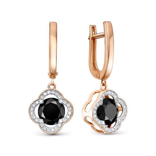 Изображение Золотые серьги-подвески с фианитами