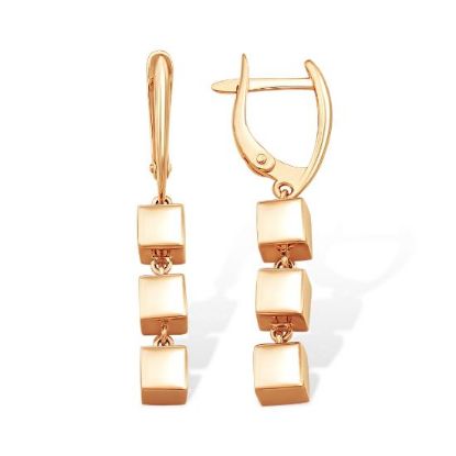 Изображение Золотые серьги-подвески "Кубики"