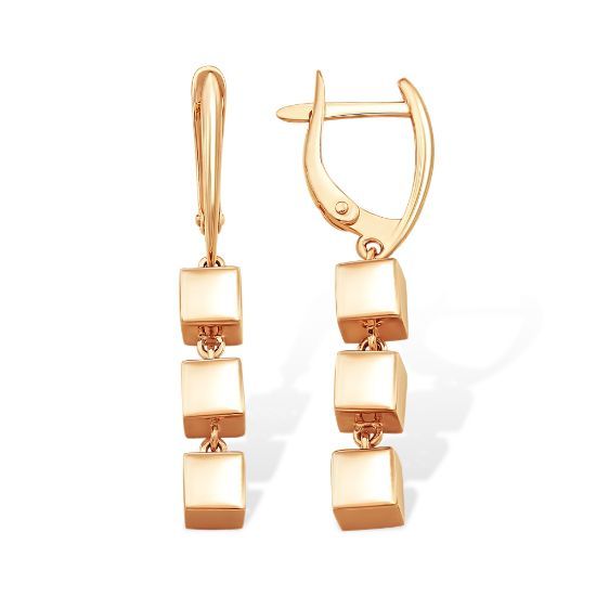 Изображение Золотые серьги-подвески "Кубики"